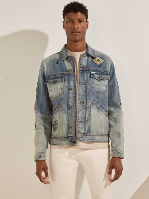 Blue Men's GUESS Dillon Heritage Denim Jackets | USA86GNQVC