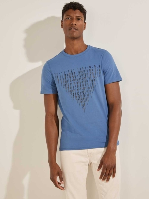 Blue Men's GUESS Eco Keanu Logo T-Shirts | USA23YNKBA