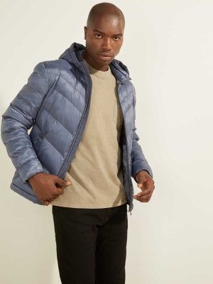 Blue Men's GUESS Eco Lightweight Puffer Jackets | USA29ZWPGO