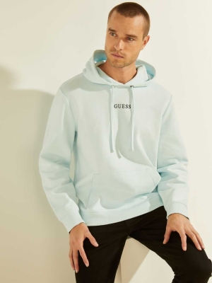 Blue Men's GUESS Eco Roy Embroidered Logo Hoodies | USA42ZGHOF