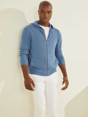 Blue Men's GUESS Esmere Wool-Blend Zip Hoodies | USA64SVTZX