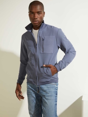 Blue Men's GUESS Explorer Zip-Up Jackets | USA93PKUAB