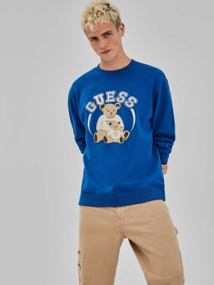 Blue Men's GUESS Originals Bear Crewneck Sweatshirt | USA85TXDFY