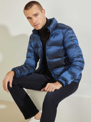 Blue Men's GUESS Quilted Puffer Jackets | USA01DPQRM