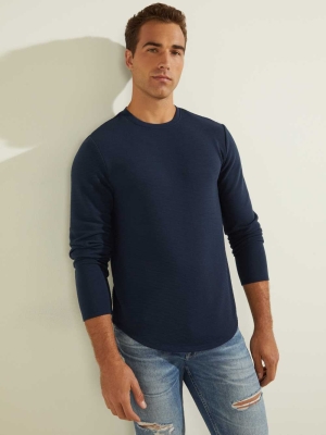 Blue Men's GUESS Textured Jersey Crewneck Sweatshirt | USA97YHMEW