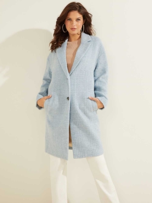 Blue Multicolor Women's GUESS Destiny Wool-Blend Coats | USA05FNVDB