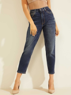 Blue Women's GUESS Eco Super-High Rise Mom Jeans | USA27LCFJA