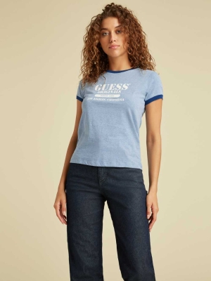 Blue Women's GUESS Originals Heather Ringer T-Shirts | USA23COBST