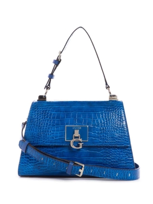 Blue Women's GUESS Stephi Top-Handle Flap Crossbodies | USA27MECWZ