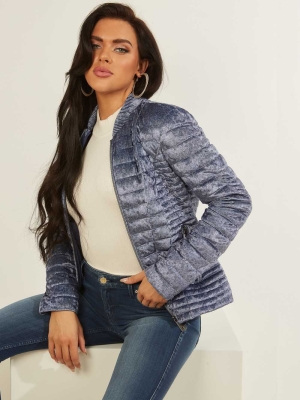 Blue Women's GUESS Vera Velvet Quilted Jackets | USA27OQJPE