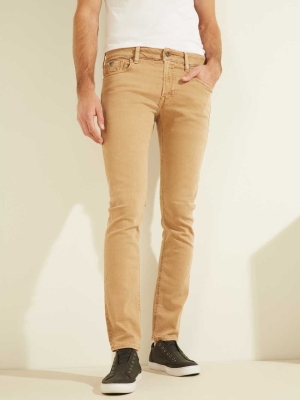 Brown Men's GUESS Dyed Skinny Jeans | USA06VHFWE