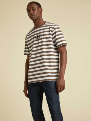 Brown Men's GUESS Originals Striped T-Shirts | USA80PIRXN