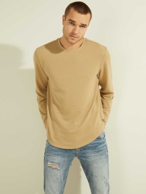 Brown Men's GUESS Textured Jersey Crewneck Sweatshirt | USA57MUABF