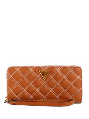 Brown Women's GUESS Cessily Quilted Large Zip-Around Wallets | USA48JRYXT