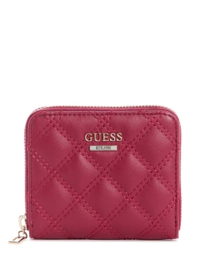 Brown Women's GUESS Cessily Quilted Small Zip-Around Wallets | USA75FDXNM