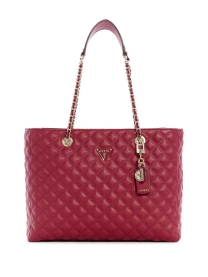 Brown Women's GUESS Cessily Quilted Totes | USA86GHKER