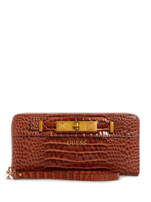 Brown Women's GUESS Raffie Zip-Around Crossbodies | USA54WMKRA