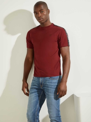 Burgundy Men's GUESS Eco Eric Logo T-Shirts | USA25VKQJD