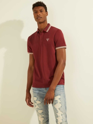 Burgundy Men's GUESS Sports Pique Logo Polo Shirts | USA89LYREH