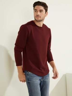 Burgundy Men's GUESS Textured Jersey Crewneck Sweatshirt | USA92UPVKX