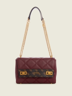 Burgundy Multicolor Women's GUESS Katey Quilted Shoulder Bags | USA39EGDKR