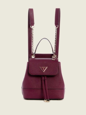 Burgundy Women's GUESS Cordelia Convertible Backpacks | USA79BNKOH