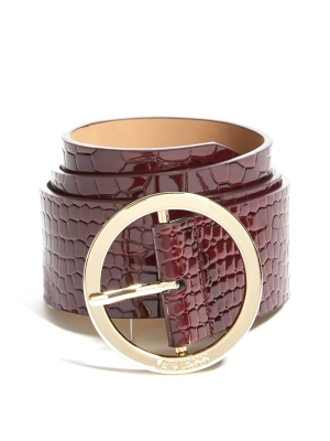 Burgundy Women's GUESS Croc Round Buckle Belts | USA05HKWQG