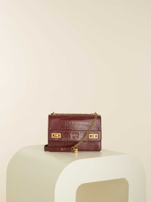 Burgundy Women's GUESS Katey Croc Convertible Crossbodies | USA68MTHVK