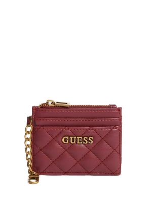 Burgundy Women's GUESS Quilted Card Holder Wallets | USA76QSPIG