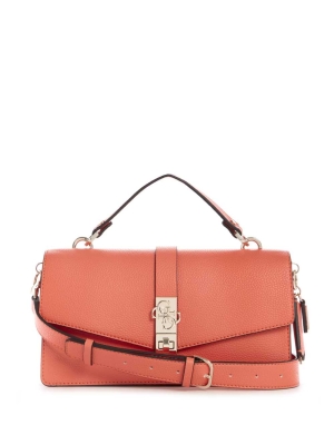 Coral Women's GUESS Albury Top-Handle Flap Crossbodies | USA81AVBDE