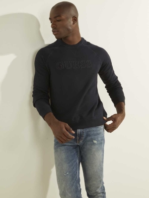 Dark Blue Men's GUESS Aldwin Crewneck Sweatshirt | USA41CSIMR