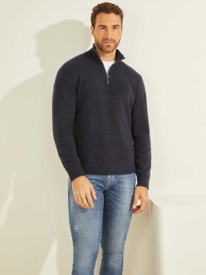 Dark Blue Men's GUESS Esmere Wool-Blend Zip Sweaters | USA16UESJC