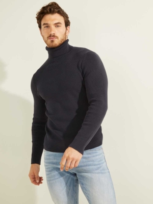 Dark Blue Men's GUESS Liam Ribbed Sweaters | USA38ECXRH