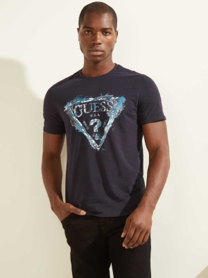 Dark Blue Men's GUESS Splash T-Shirts | USA60VQHZB