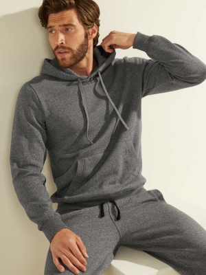 Dark Grey Men's GUESS Eco Roy Embroidered Logo Hoodies | USA48AMWUK