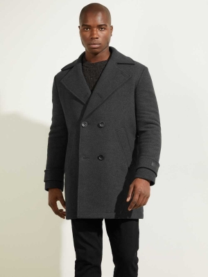 Dark Grey Men's GUESS Military Wool-Blend Coats | USA72JKQNC