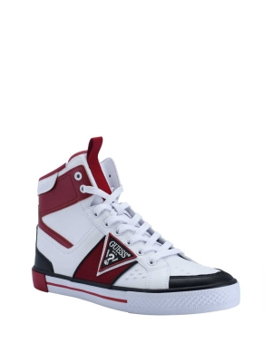 Dark Red Men's GUESS Maeno Triangle Logo High-Top Sneakers | USA48ARNCE