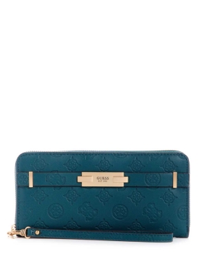 Deep Green Women's GUESS Bea Large Zip-Around Wallets | USA13XTJNF