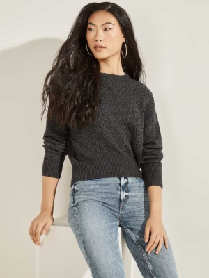 Deep Grey Women's GUESS Braya Cable Knit Sweaters | USA05PGJKT