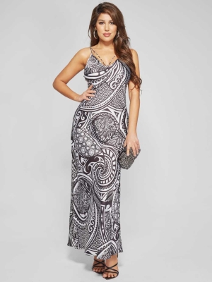 Flower Grey Women's GUESS Nouveau Maxi Slip Dresses | USA12CUYIB