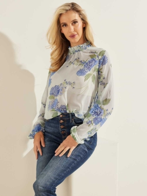 Flower Women's GUESS Floral Puff Sleeve Blouse | USA97PYHWT