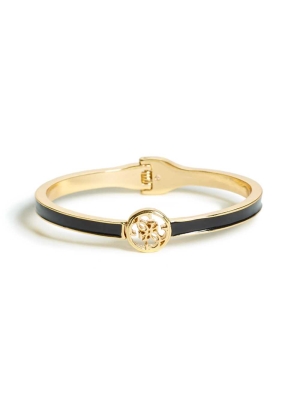 Gold Black Women's GUESS Enamel Logo Bangle Ring | USA05YPANV