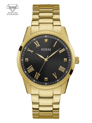 Gold Men's GUESS Gold-Tone Analog Diamond Watches | USA65HKQON