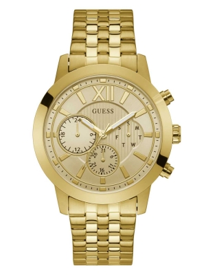 Gold Men's GUESS Gold-Tone Chrono-Look Multifunction Watches | USA57DTKYR