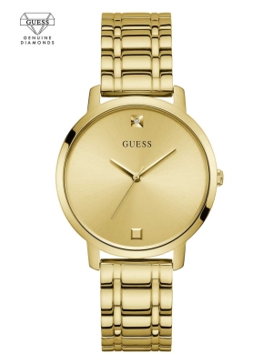 Gold Men's GUESS Gold-Tone Diamond Analog Watches | USA58GJXAM