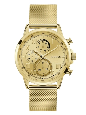 Gold Men's GUESS Gold-Tone Mesh Multifunctional Watches | USA47QBHID