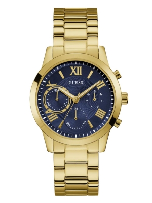 Gold Men's GUESS Navy and Gold-Tone Chronograph Watches | USA78FAXTJ