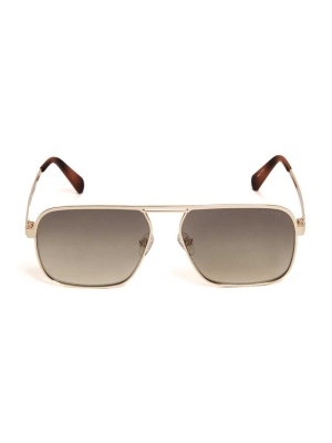 Gold Men's GUESS Top Bar Aviator Sunglasses | USA23GEJXU