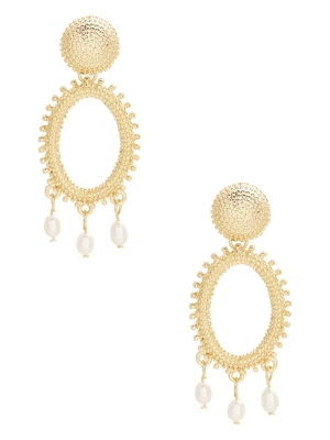 Gold Women's GUESS 14KT Gold and Pearl Dangle Earrings | USA20SCZNO