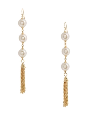 Gold Women's GUESS 14KT Pearl Tassel Earrings | USA68MWBKF